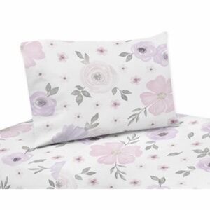 Sweet JoJo DesignsWatercolor Floral Lavender And Grey Collection Queen Sheet Set